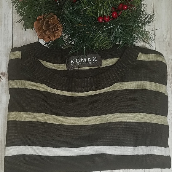 KOMAN, Men's Sweater, brown beige stripes,  size L - Picture 2 of 5
